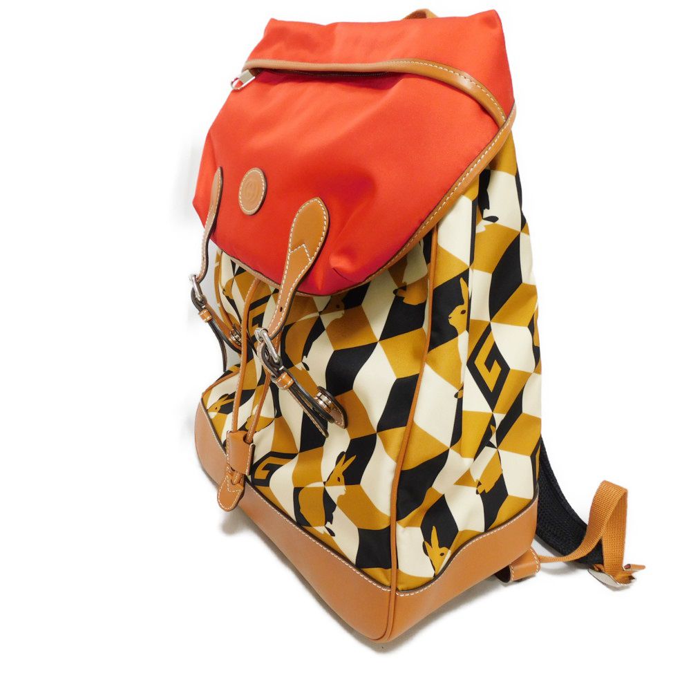GUCCI Backpack 696013 Nylon x Calfskin Brown G logo rabbit red Interlocking G Lybit Nylon Daypack mens