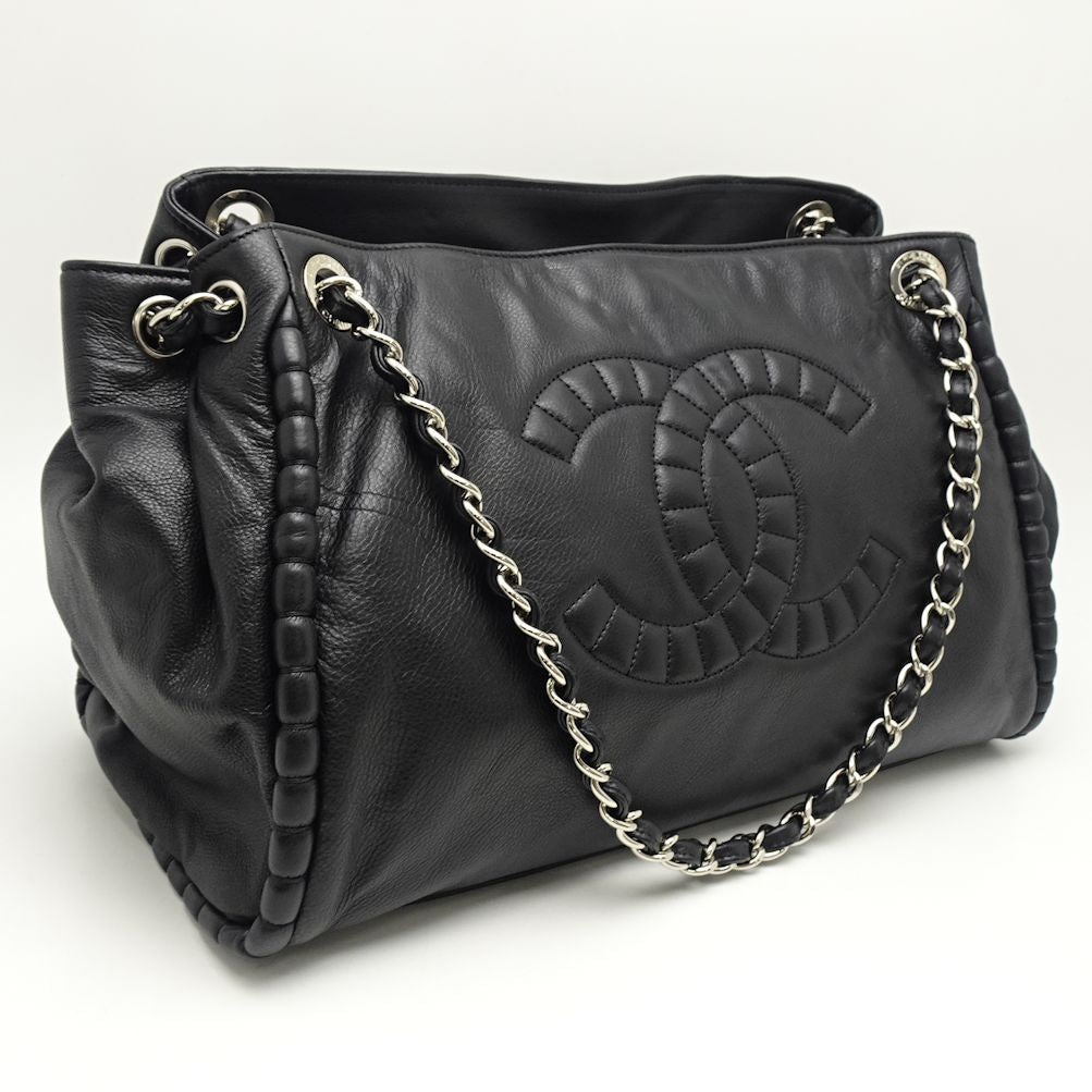 Chanel Chain Tote Bag Lambskin Black x Silver Metal
