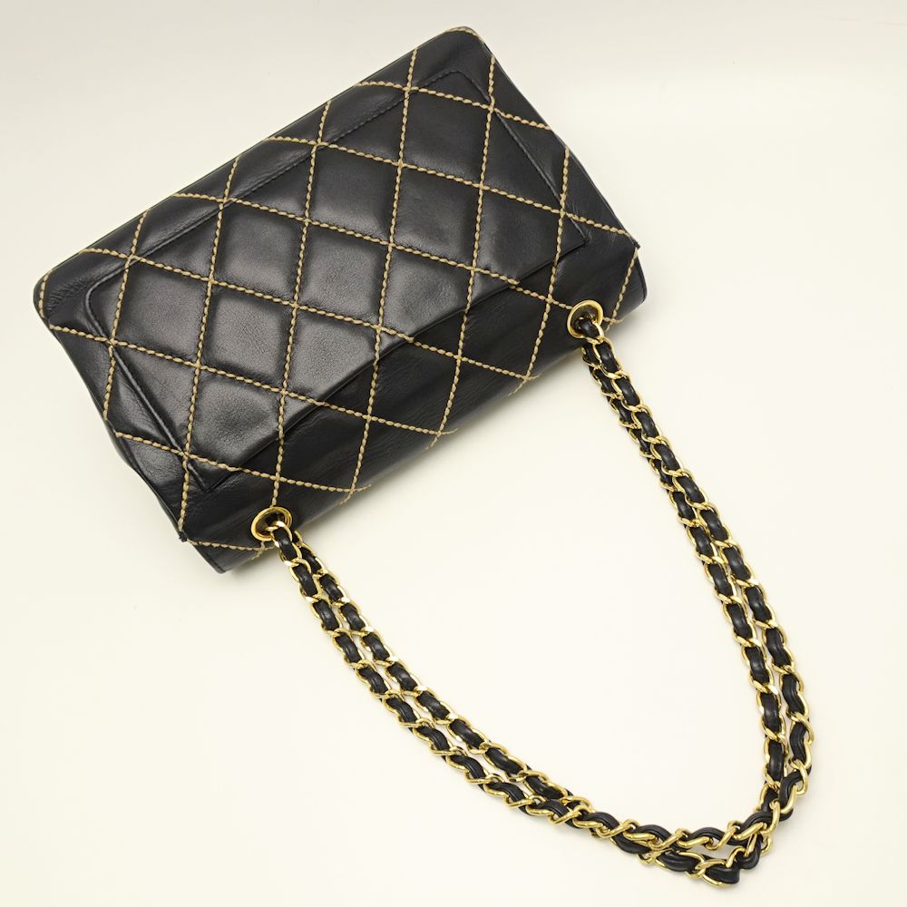 Chanel Chain Shoulder Bag Wild Stitch Leather Black