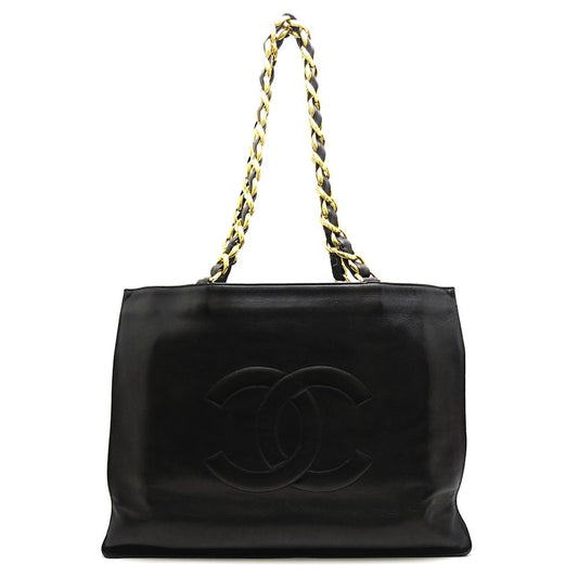 Chanel Chain Tote Bag Leather Black x Gold Hardware