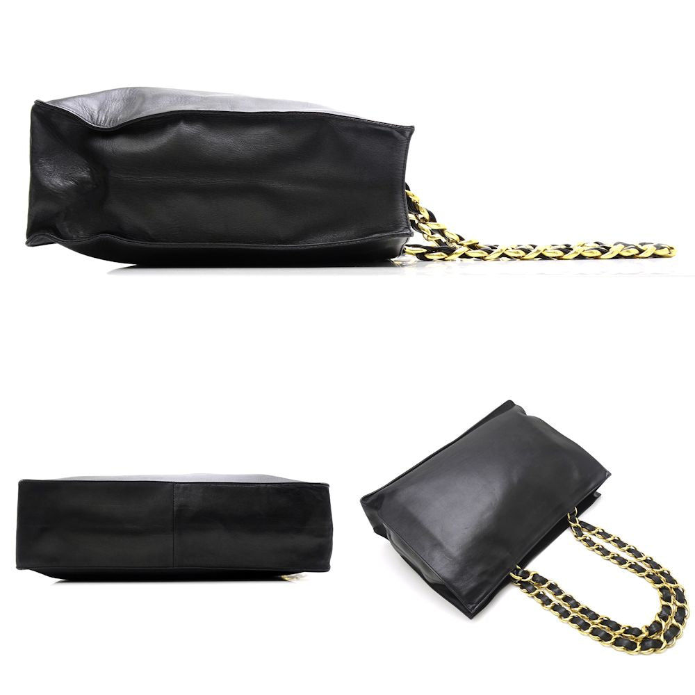 Chanel Chain Tote Bag Leather Black x Gold Hardware
