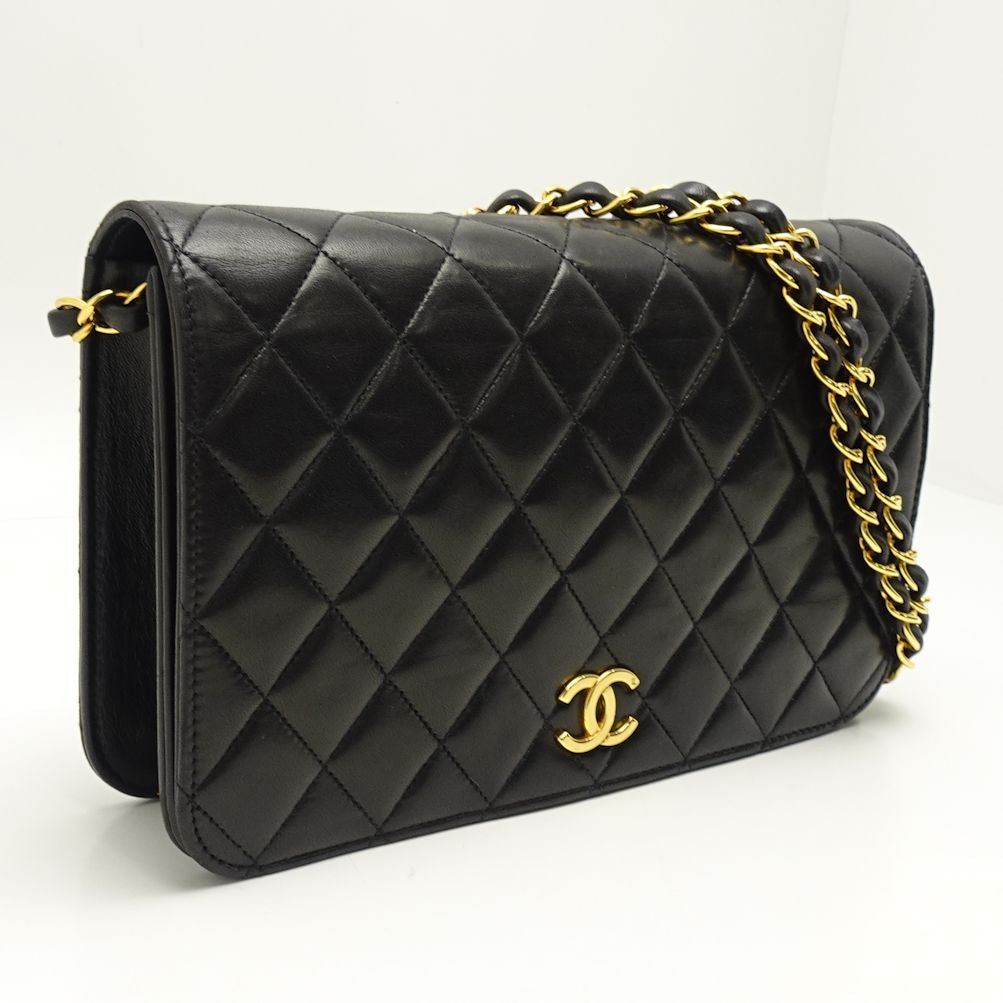 Chanel Chain Shoulder Bag Matelasse Full Flap Lambskin Black