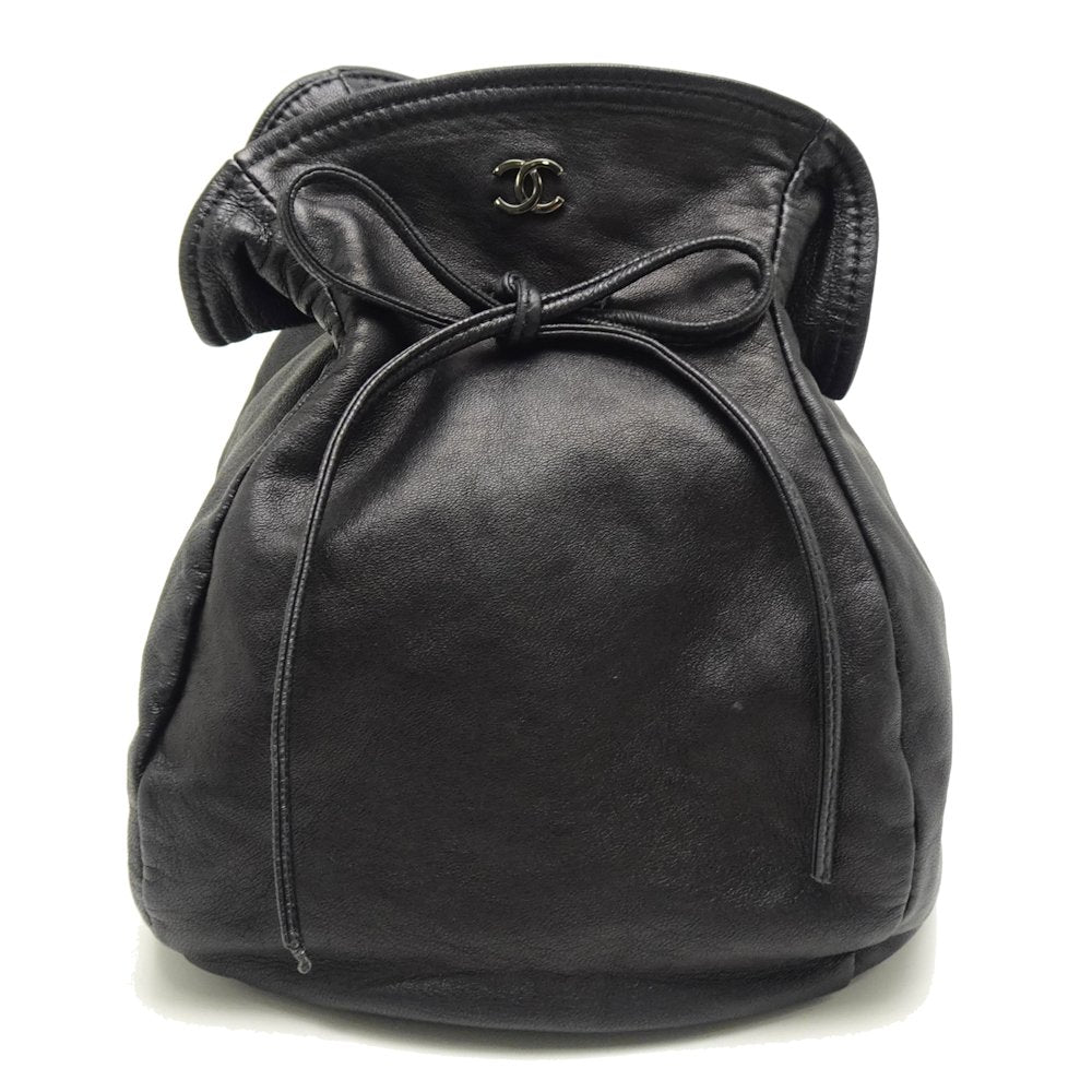 Chanel Drawstring Bag Handbag Lambskin Black