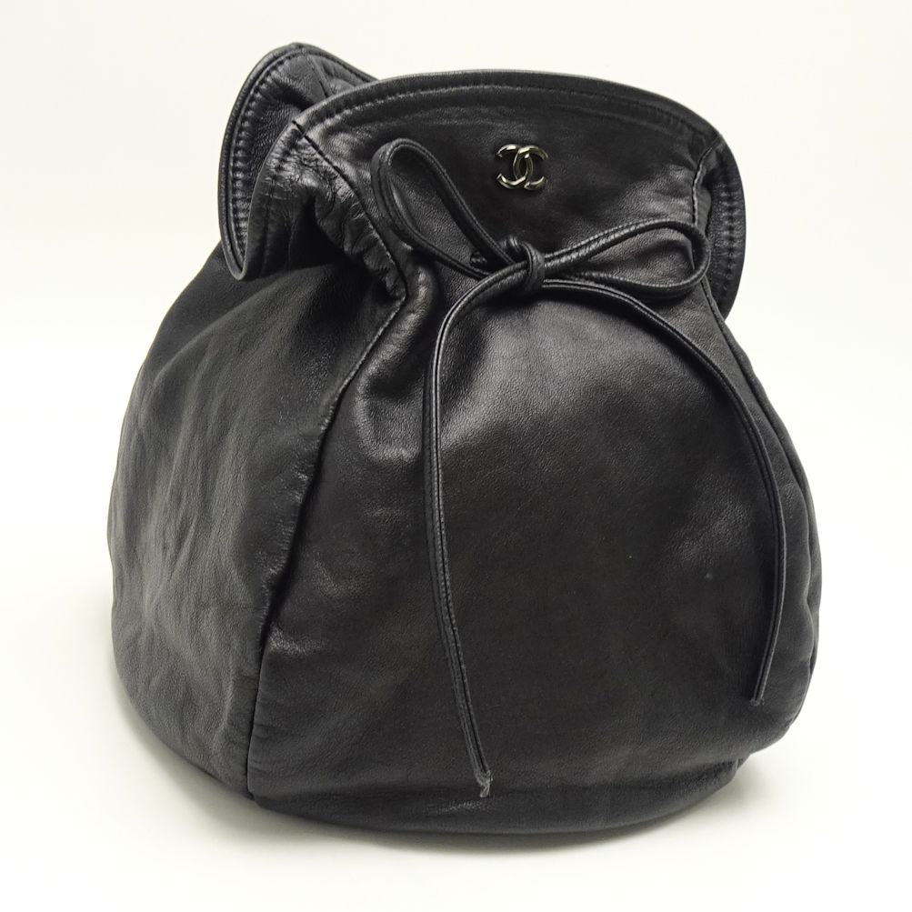 Chanel Drawstring Bag Handbag Lambskin Black