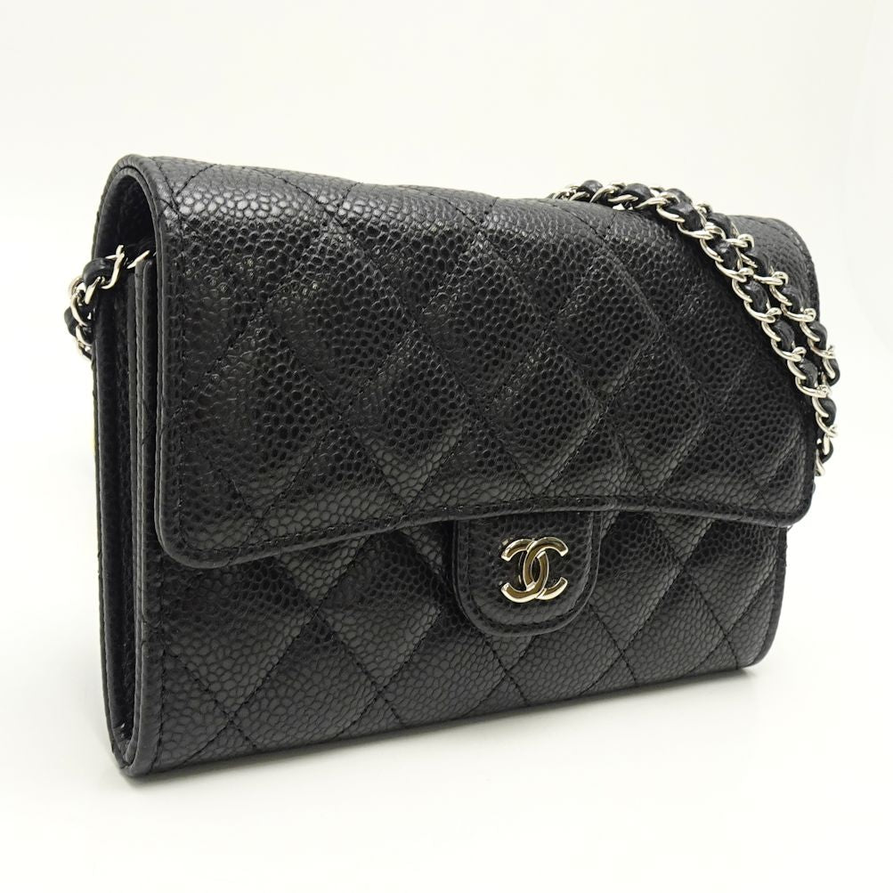 Chanel Mini Chain Wallet Matelasse Caviar Skin Black Wallet