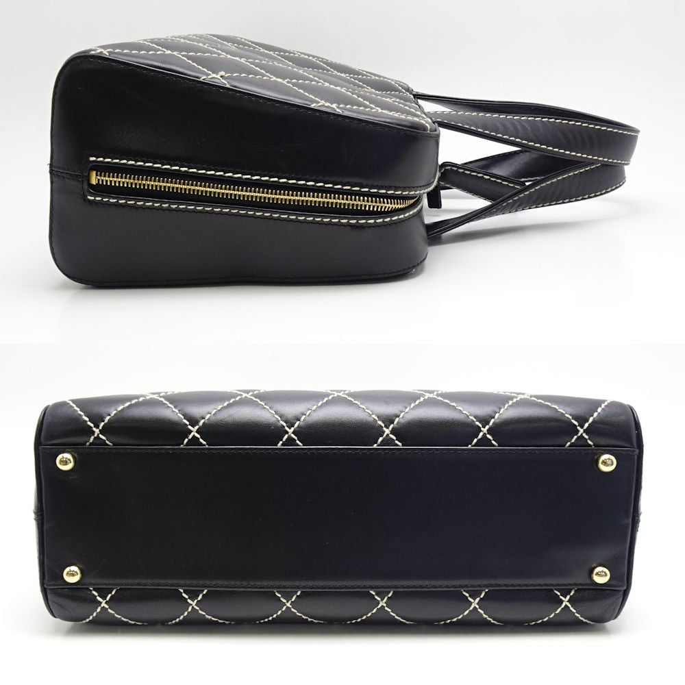 Chanel Mini Boston Bag Handbag Wild Stitch Lambskin Black