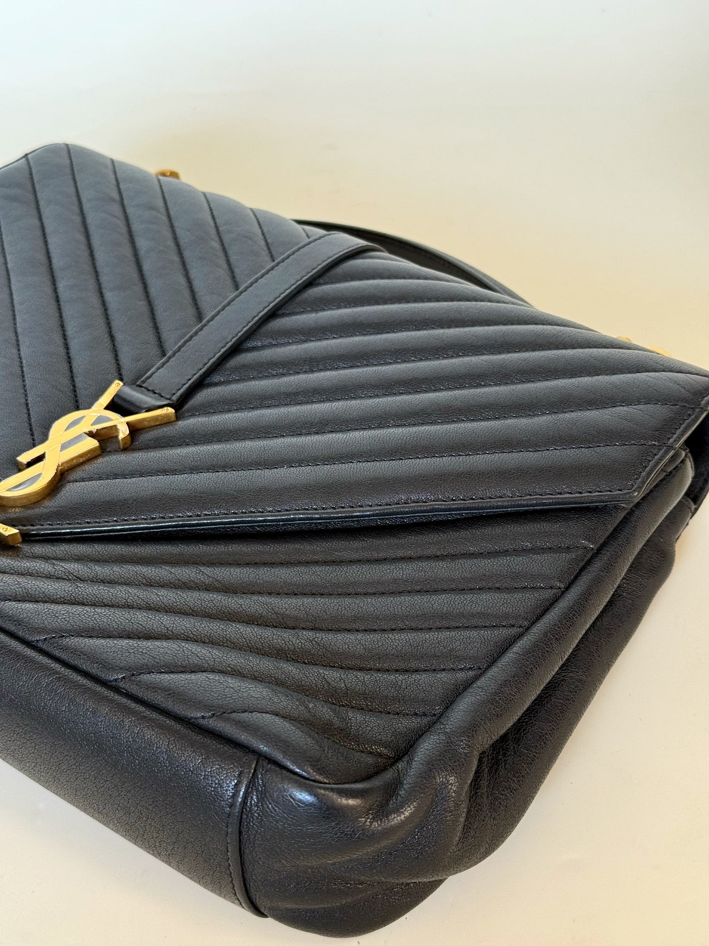 Saint Laurent Grain De Matelasse chevron monogram Stachel (Bundle with Louis Vuitton Clutch)