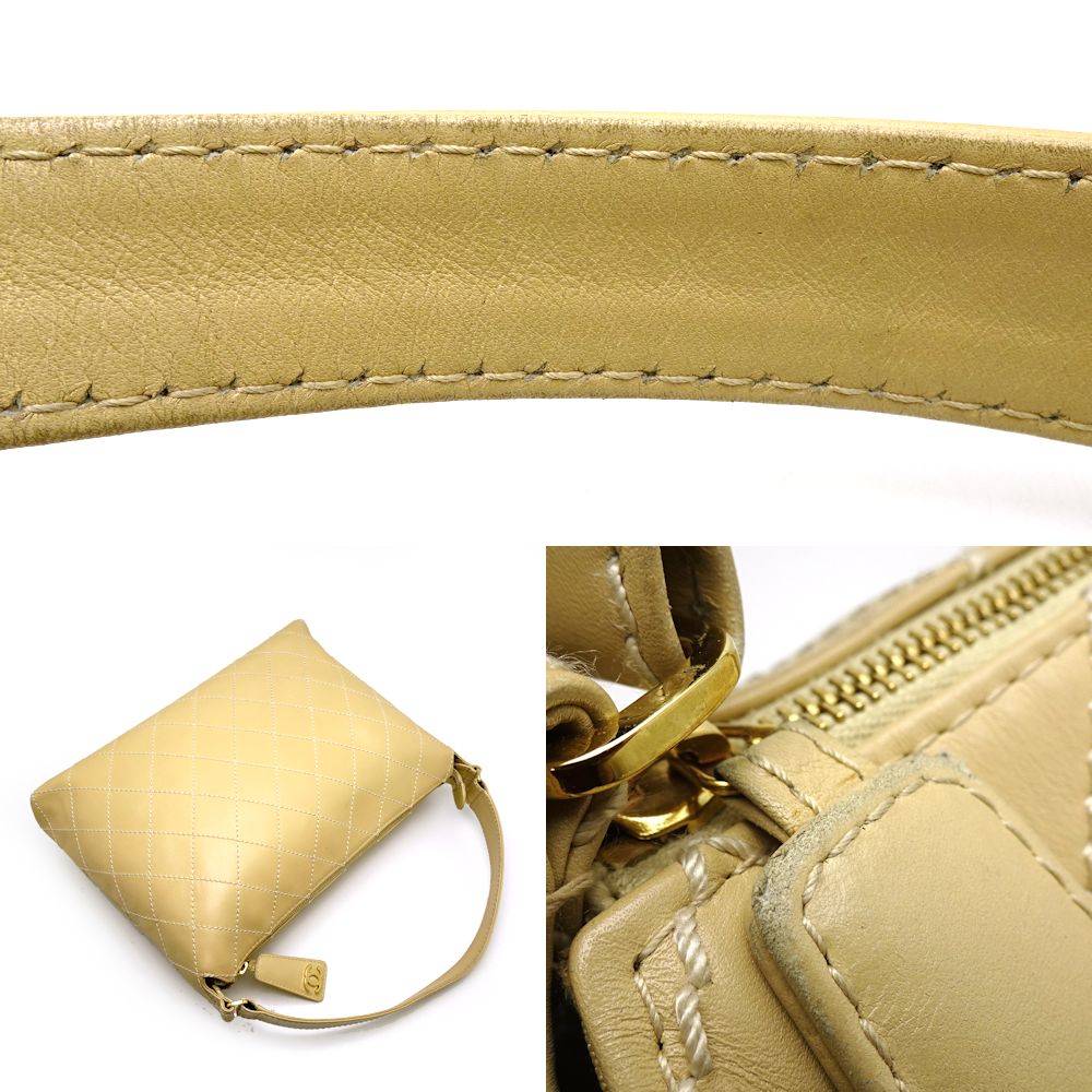 Chanel Wild Stitch One Shoulder Bag Leather Beige