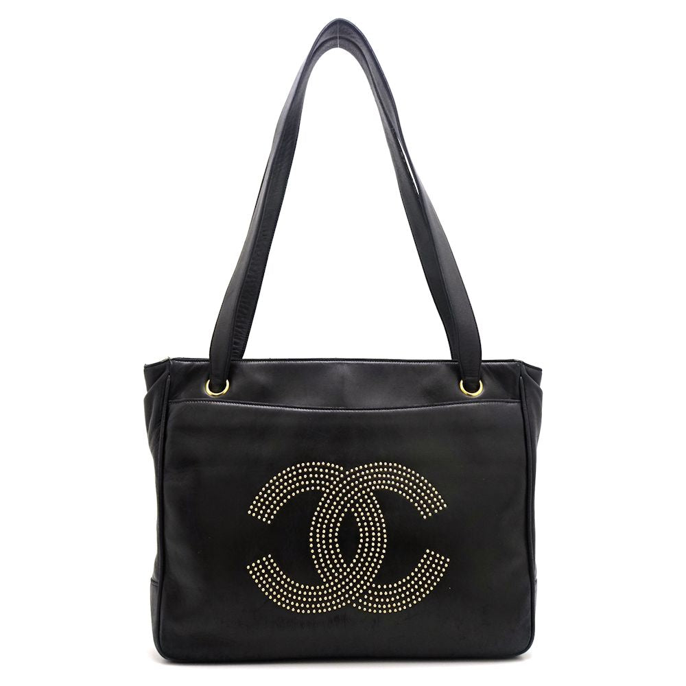 Chanel Tote Bag Lambskin Studs Black Vintage