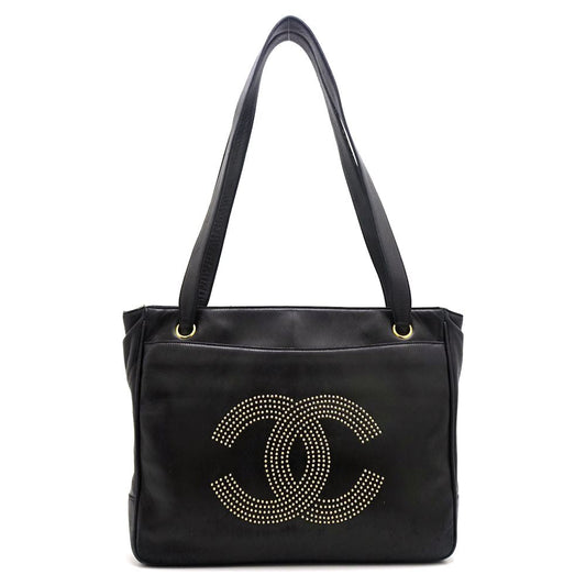 Chanel Tote Bag Lambskin Studs Black Vintage