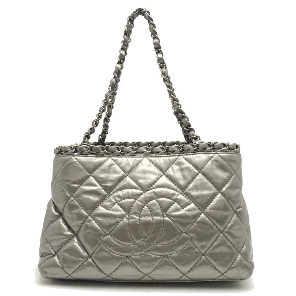 Chanel Chain Me Tote Bag Leather Silver