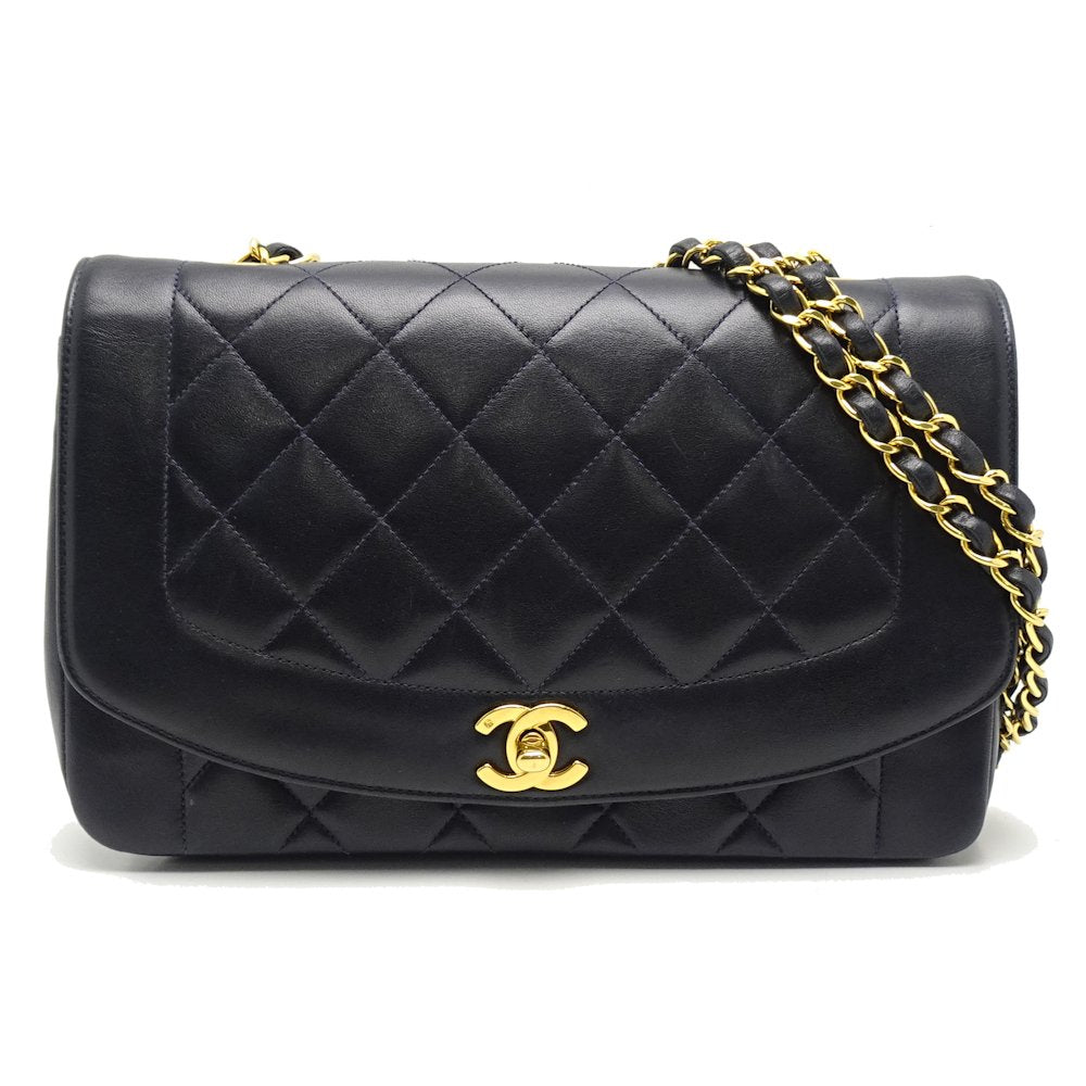 Chanel Matelasse Chain Shoulder Bag Diagonal Lambskin Navy