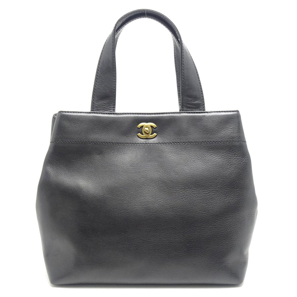 Chanel Tote Bag Calf Black x Gold Metal Fittings