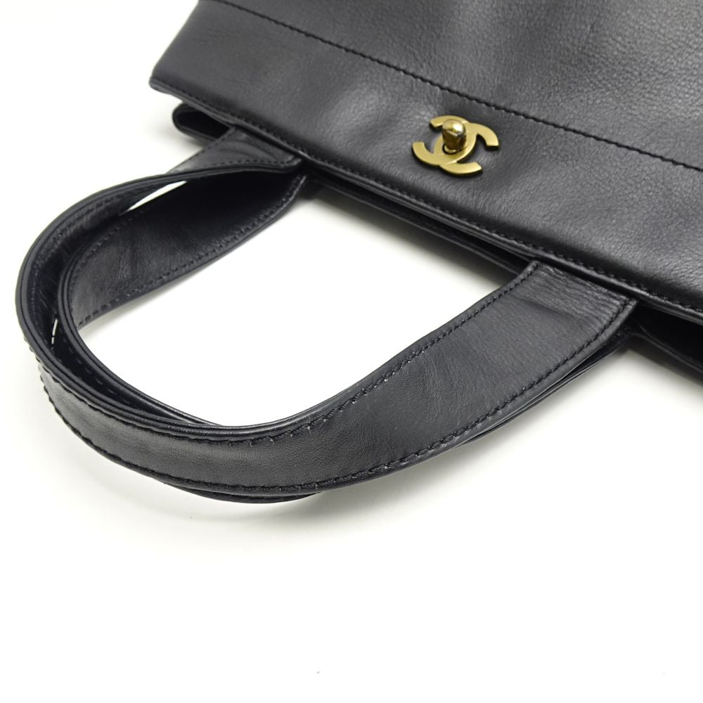 Chanel Tote Bag Calf Black x Gold Metal Fittings