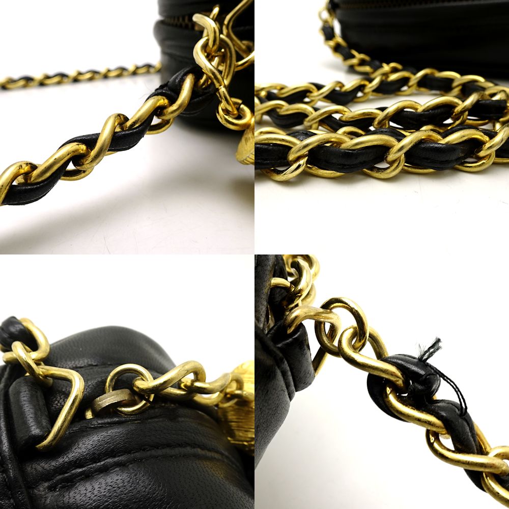 Chanel Chain Shoulder Bag Crossbody Leather Black Fringe