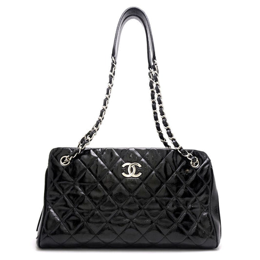 Chanel Chain Tote Bag Matelasse Patent Leather Black