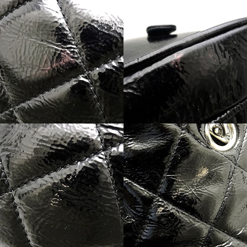 Chanel Chain Tote Bag Matelasse Patent Leather Black