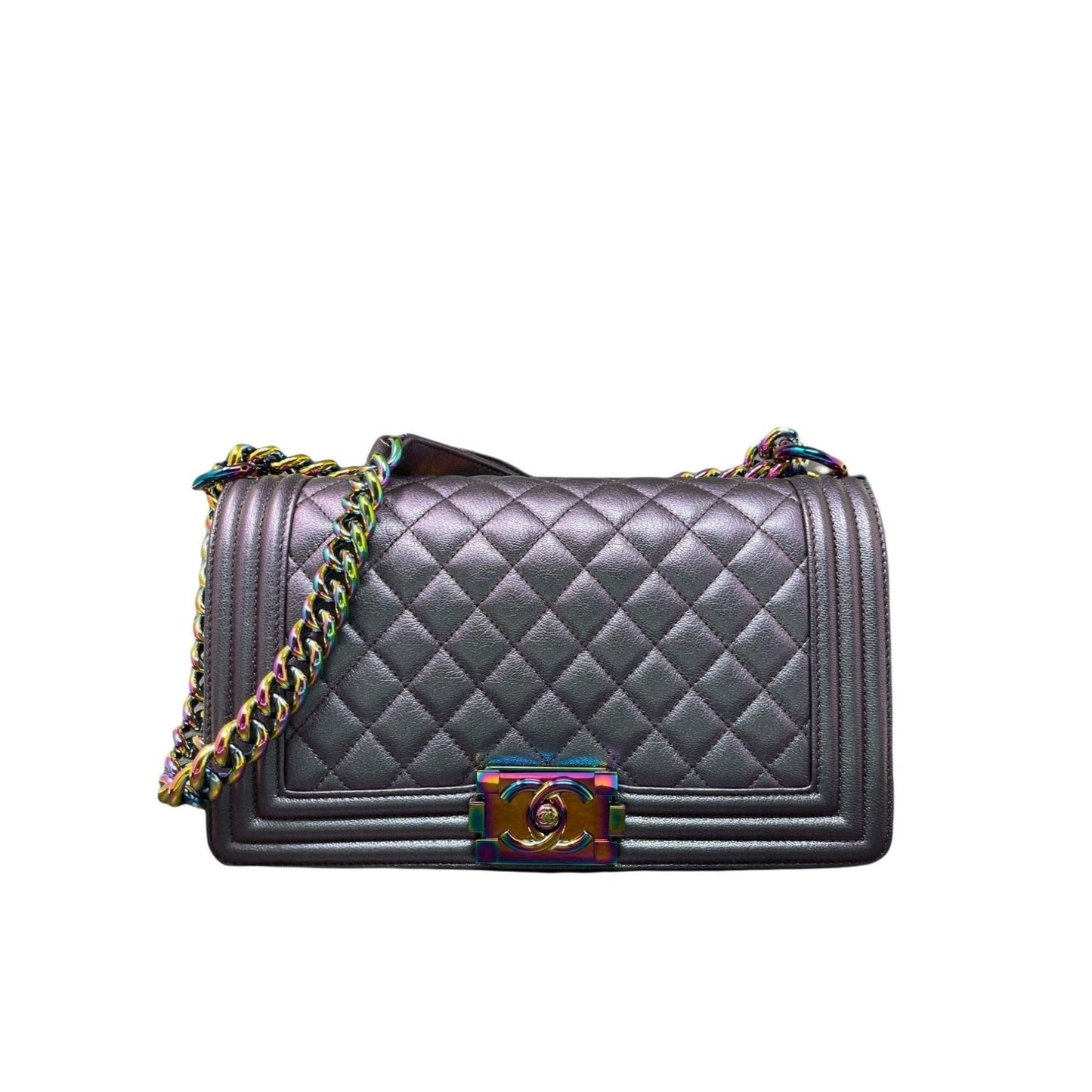 CHANEL Chanel Boy Flap Bag Quilted Iridescent Goatskin Old Medium - Purple