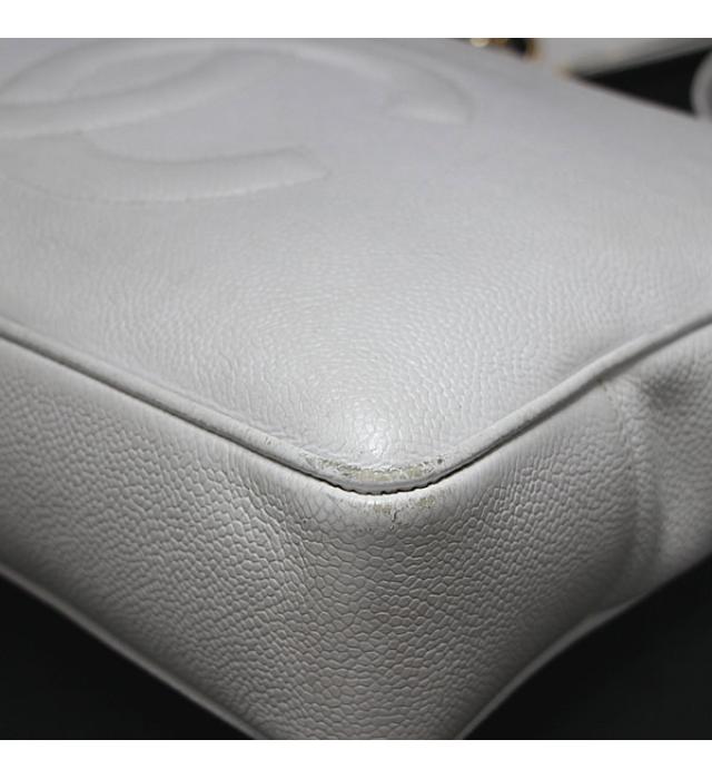 Chanel Dekakoko Mark Chain Shoulder Tote Bag Caviar White
