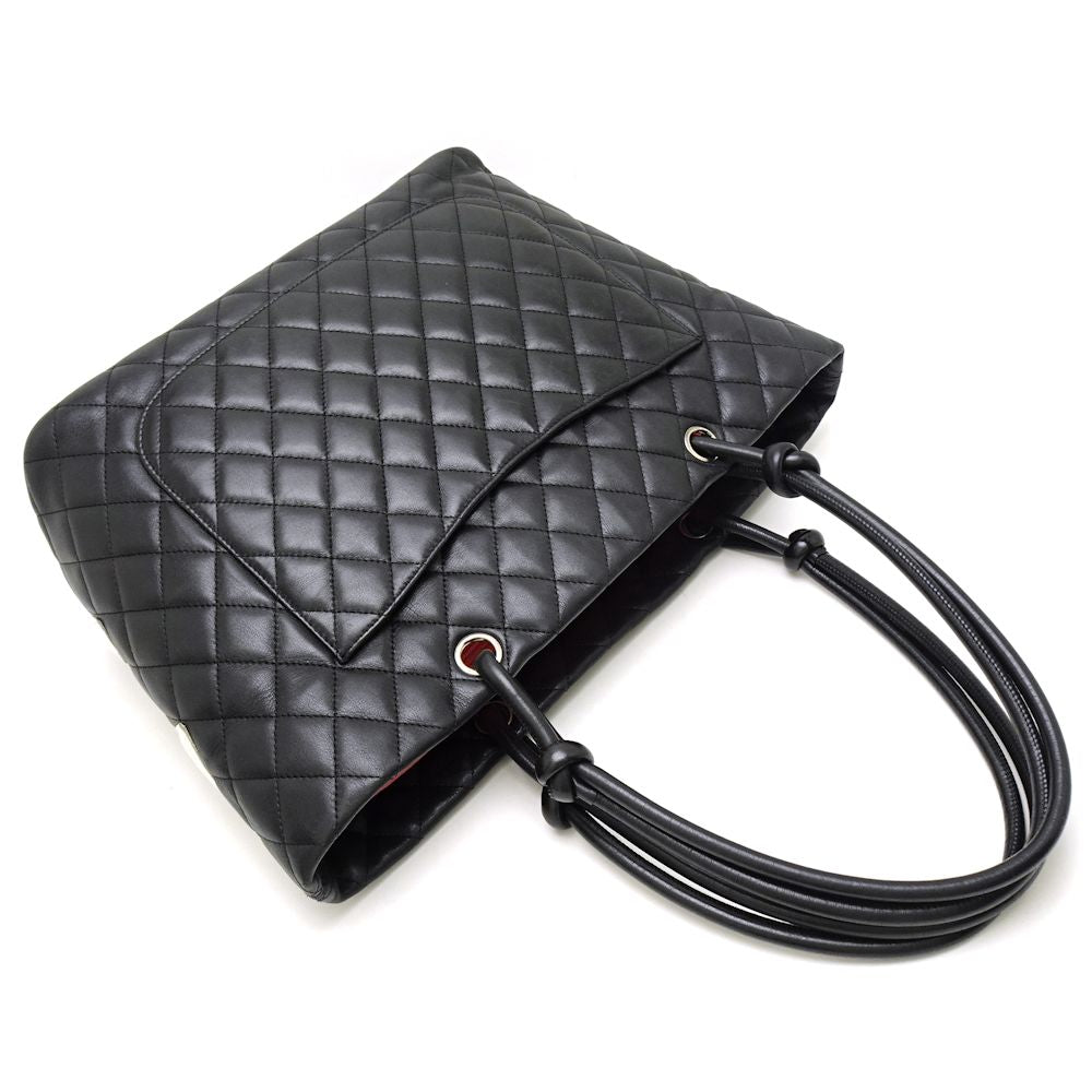 Chanel Cambon Line Tote Bag Large Matelasse Calf Black x White