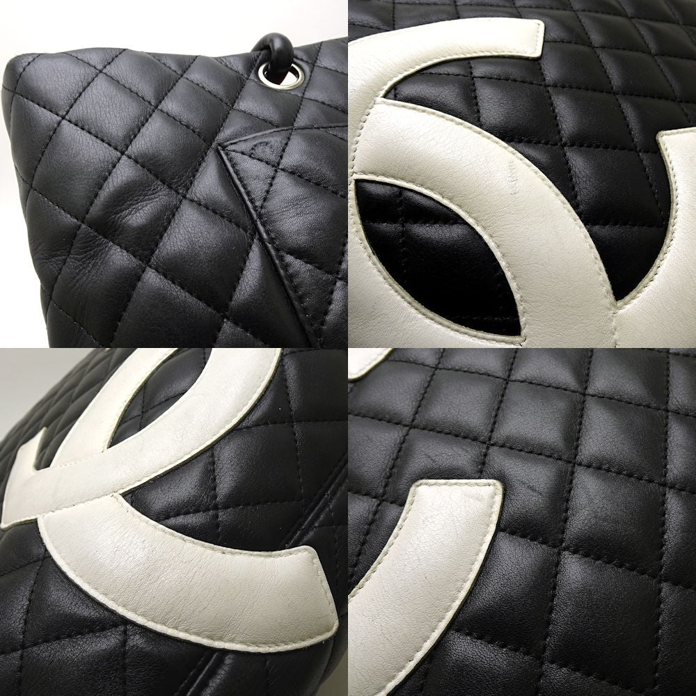 Chanel Cambon Line Tote Bag Large Matelasse Calf Black x White