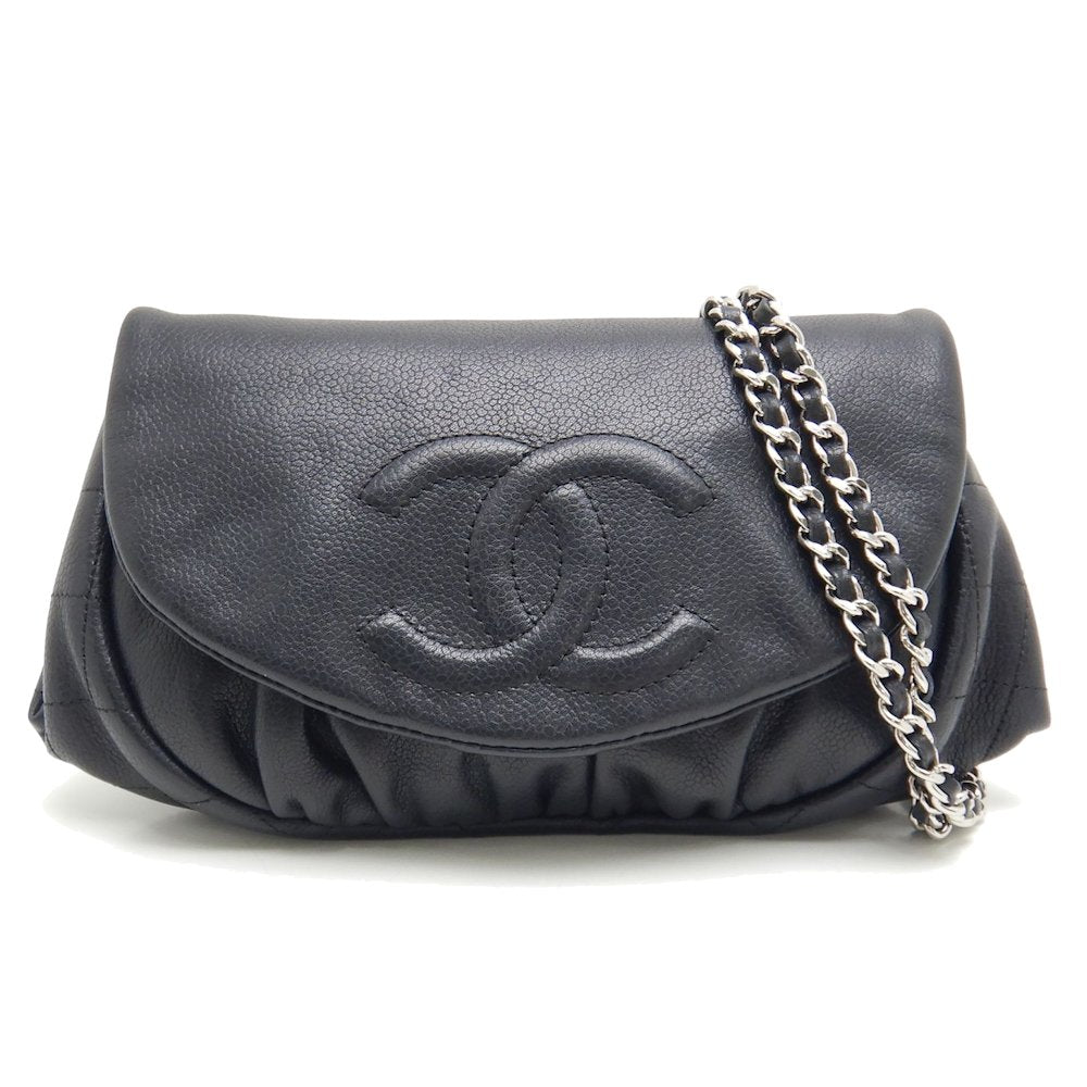 Chanel Half Moon Chain Wallet Caviar Skin Black Matelasse