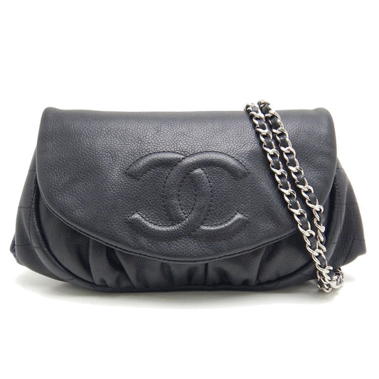 Chanel Half Moon Chain Wallet Caviar Skin Black Matelasse
