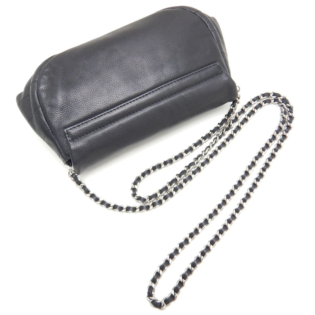 Chanel Half Moon Chain Wallet Caviar Skin Black Matelasse