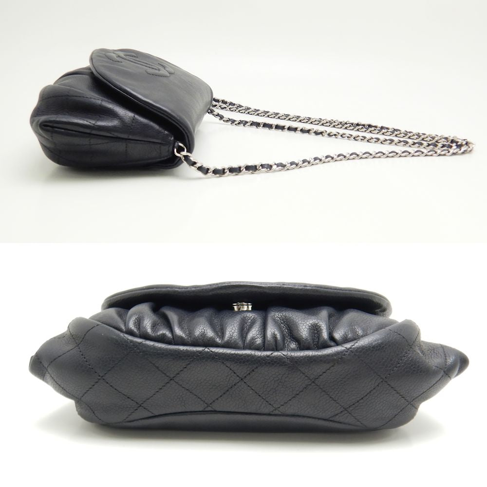 Chanel Half Moon Chain Wallet Caviar Skin Black Matelasse