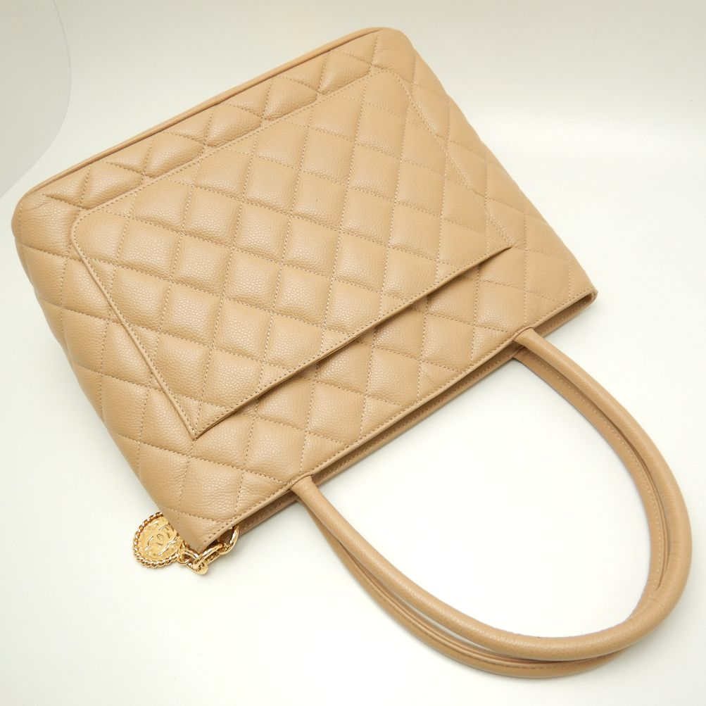 Chanel Reissue Tote Bag Caviar Skin Beige x Gold Metal Fittings