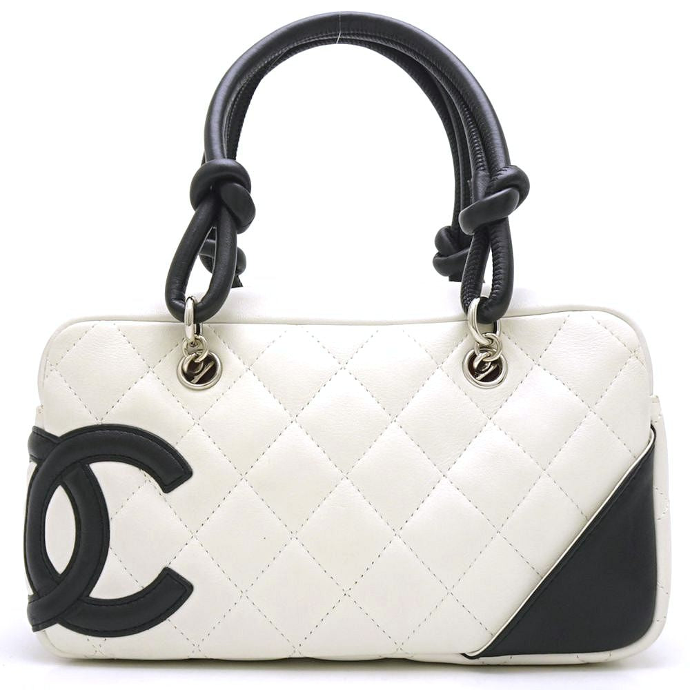 Chanel Cambon Line Mini Bowling Bag Calf White x Black
