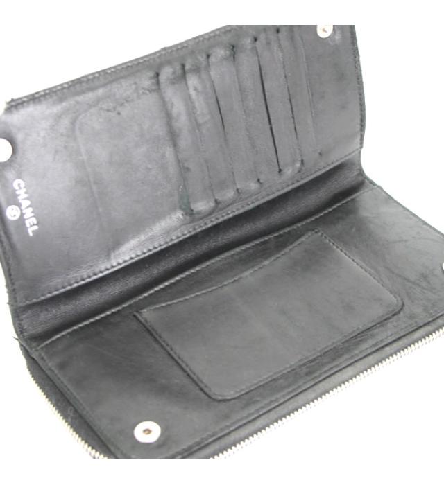 Chanel Matelasse Round Fastener Long Wallet Lamb Black