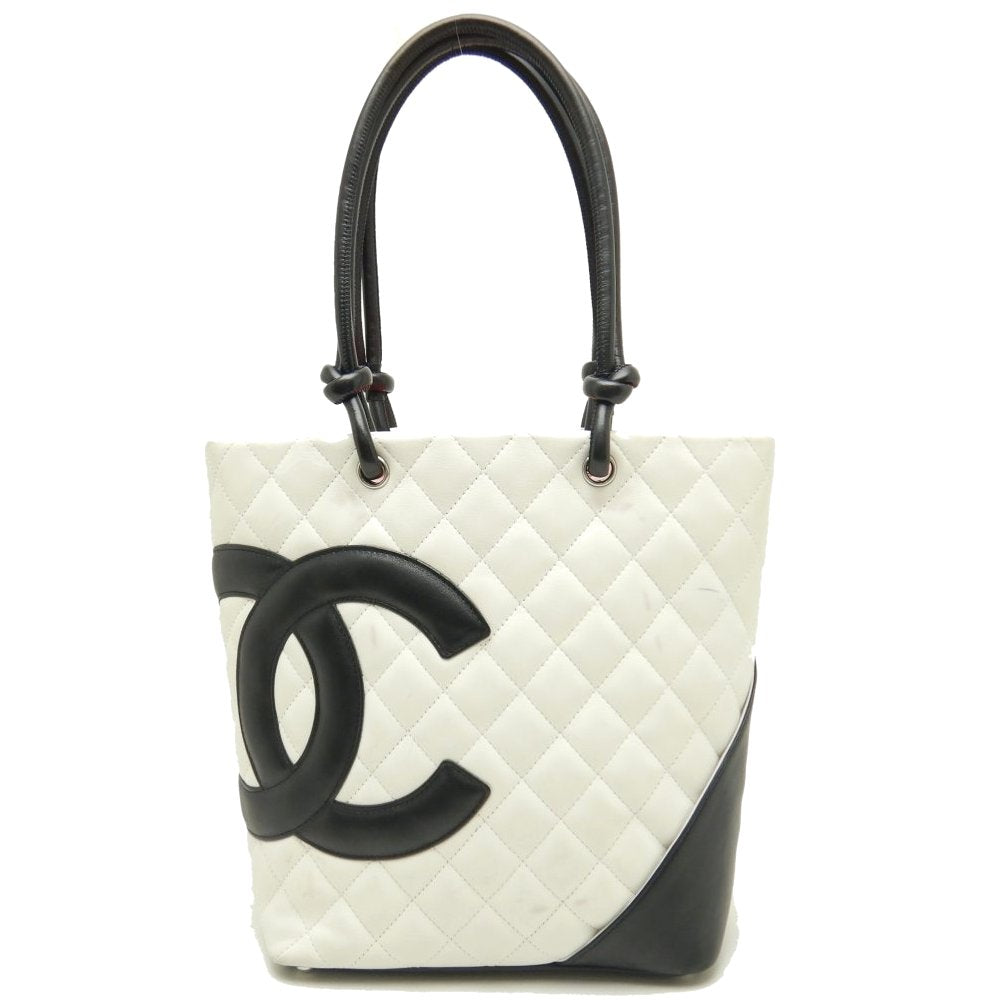 Chanel Cambon Line Medium Tote Bag Lambskin White x Black