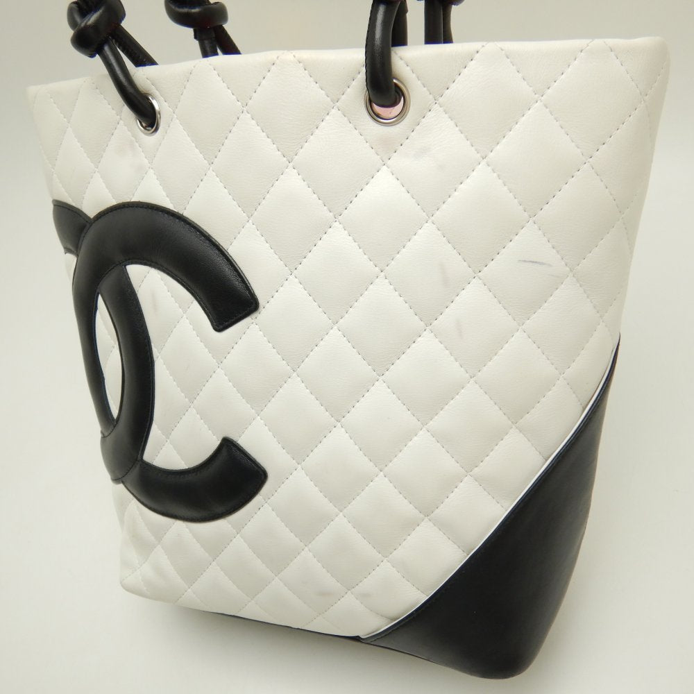 Chanel Cambon Line Medium Tote Bag Lambskin White x Black