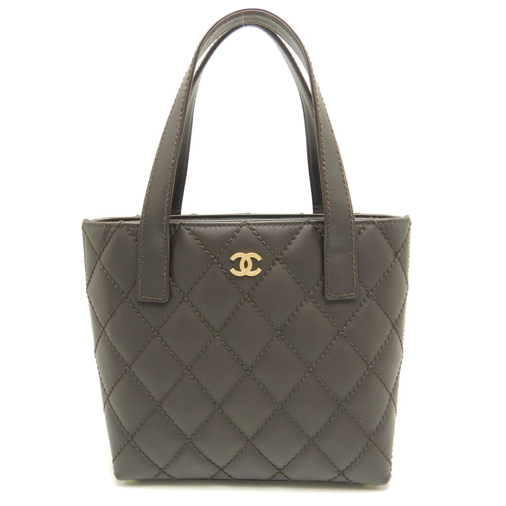 Chanel Wild Stitch Tote Bag Leather Matte Brown