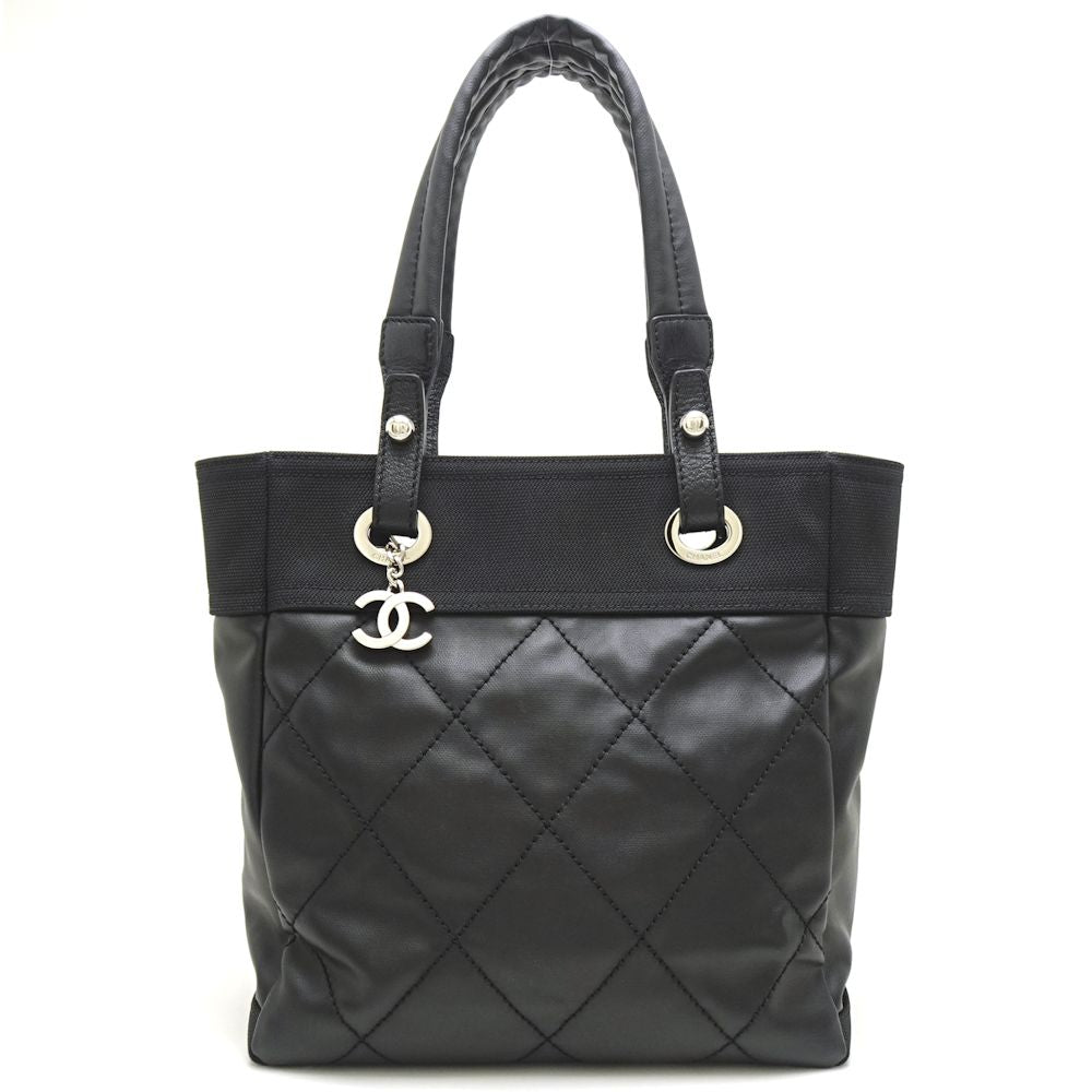 Chanel Paris Biarritz Tote PM Canvas x Leather Black
