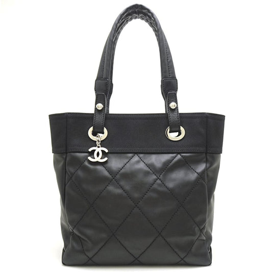 Chanel Paris Biarritz Tote PM Canvas x Leather Black
