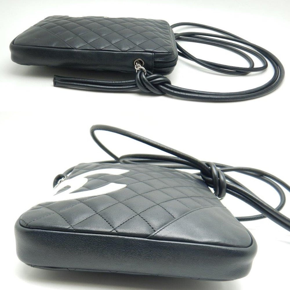 Chanel Cambon Line Shoulder Bag Diagonal Lambskin Black White
