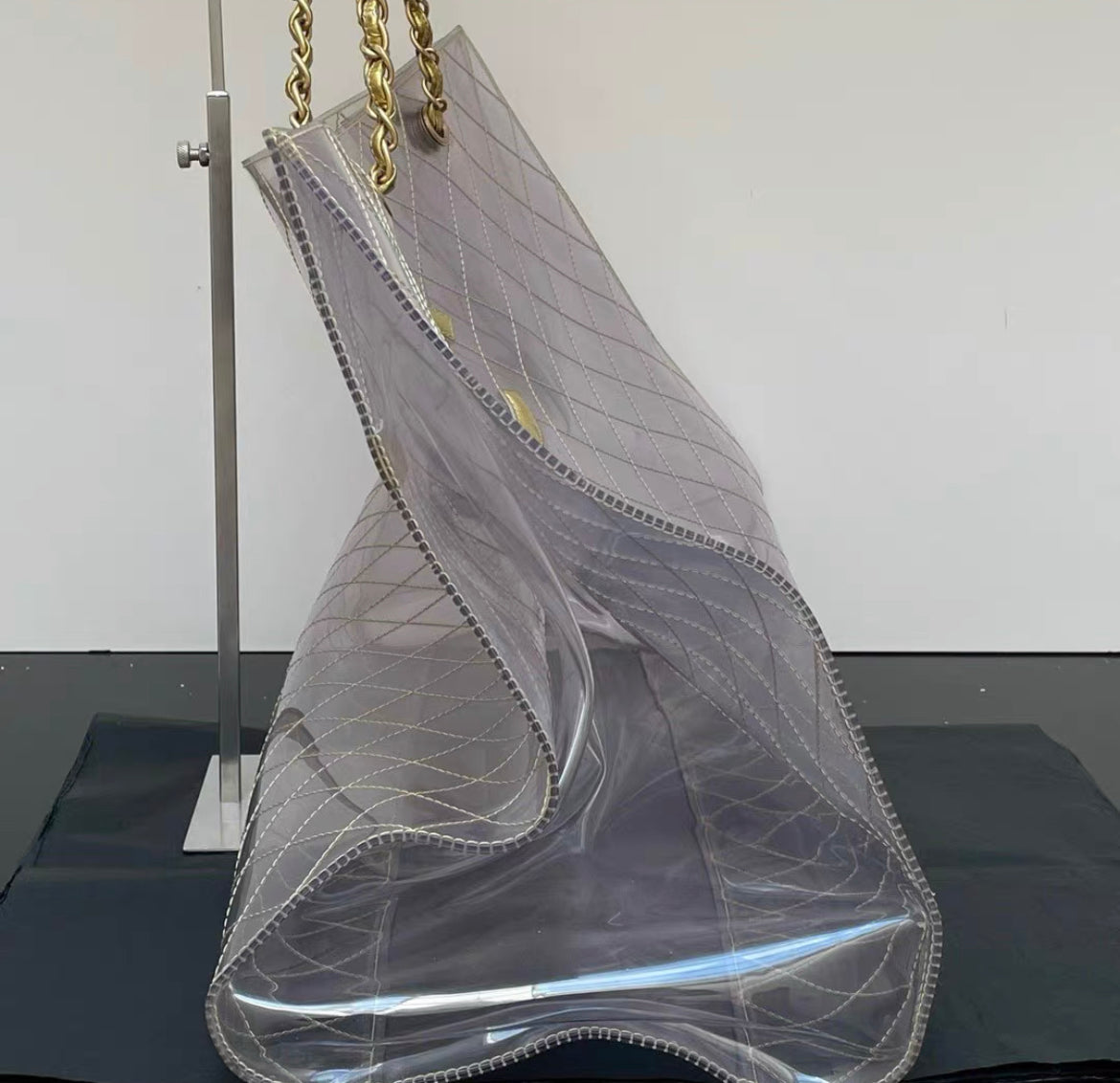 Chanel Rare  1990s Xxxl Oversized See Through Naked Gold Accent Pvc Tote