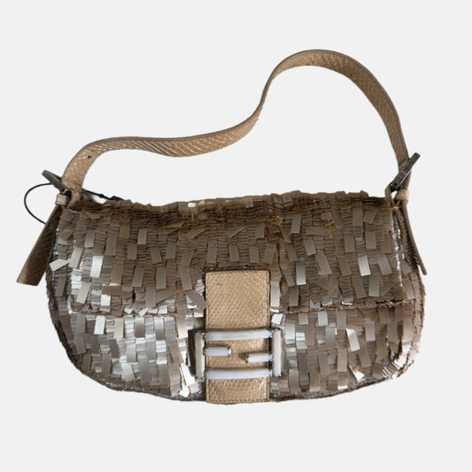 Fendi Baguette Vintage Rare Collectible Gold Sequins and Python leather
