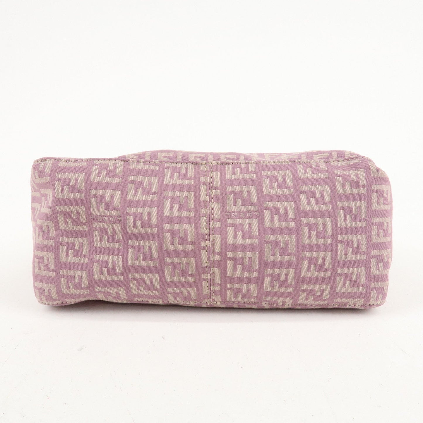 Auth FENDI  Zucchino Canvas Leather Hand Bag Pouch Purple Beige 8N0005  F/S