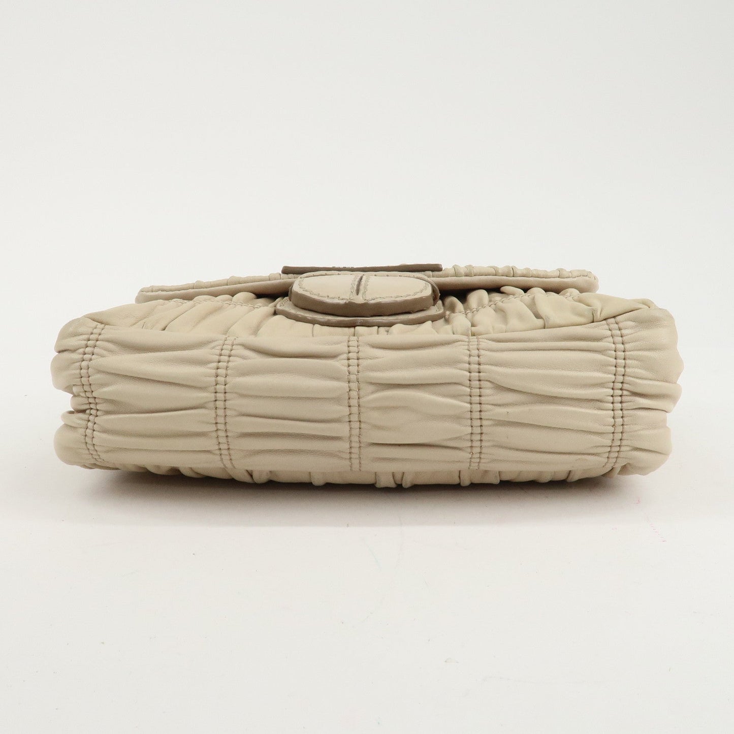 PRADA Leather Gathered Chain Shoulder Bag Ivory B4695C