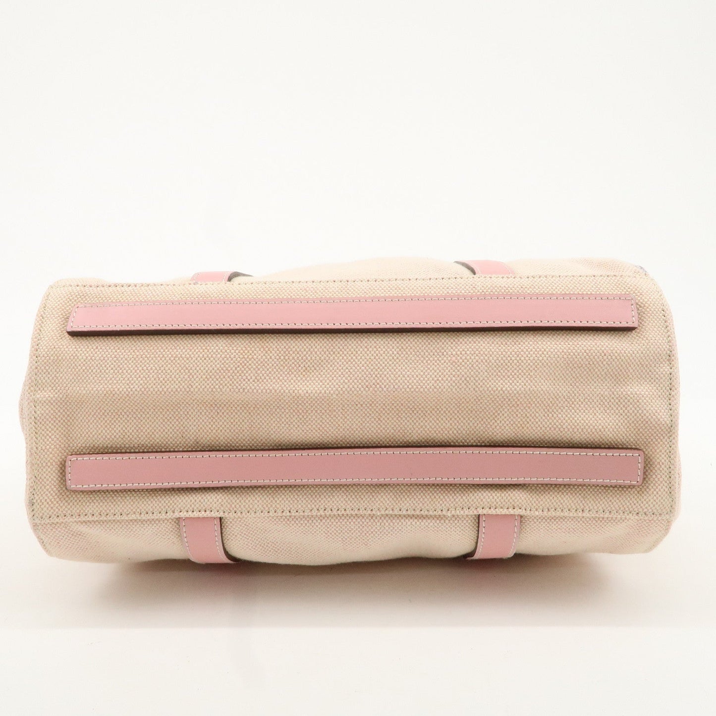 PRADA Canvas Leather Nylon Tote Bag Hand Bag Pink Silver HDW