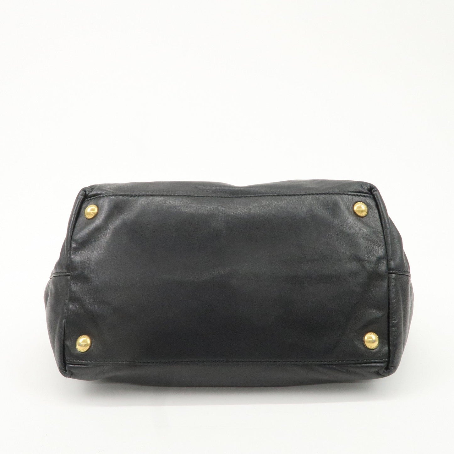 PRADA Leather Ribbon Tote Bag Hand Bag NERO Black BN1601
