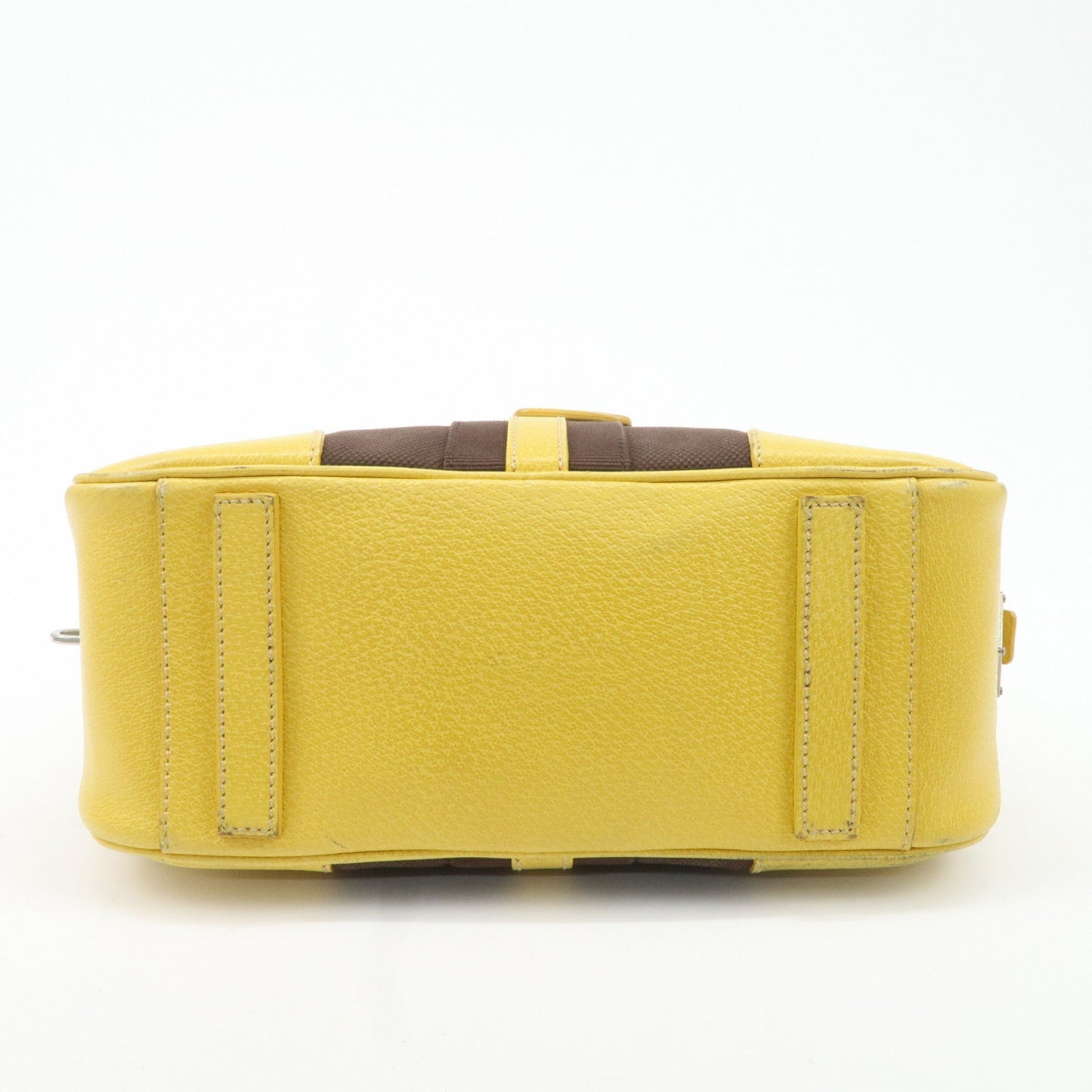 PRADA Canvas Leather Shoulder Bag Hand Bag Brown Yellow