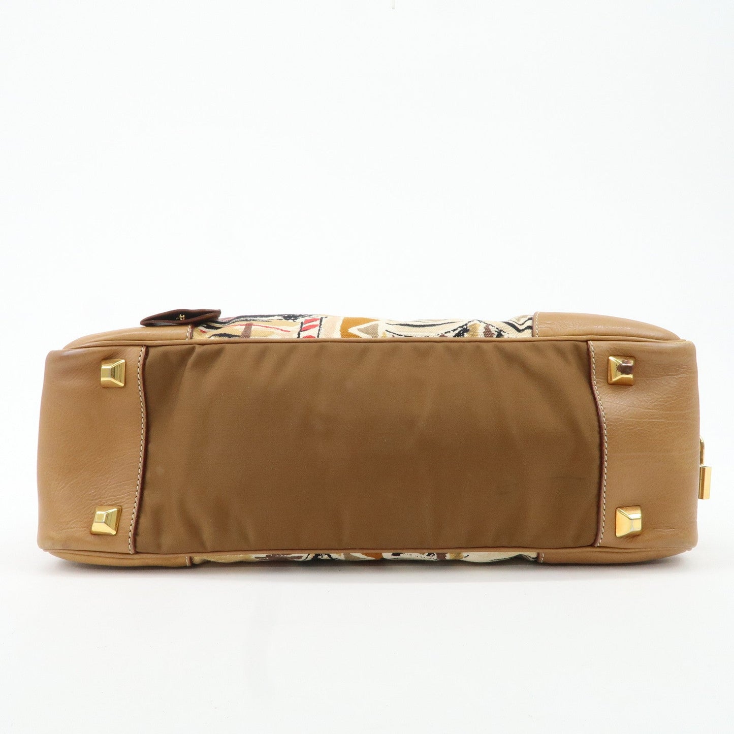 PRADA Logo Canvas Leather Nylon Shoulder Bag Boston Bag Brown