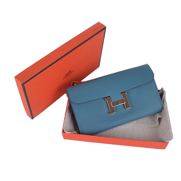Luxury Hermes Wallet H6023 Ladies Cow Leather Blue