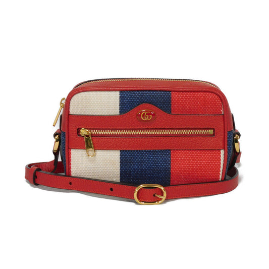 GUCCI Shoulder Bag 517350 Baia de la linen canvas x calf leather Tricolor Baiadera Linen Trio-Colour Crossbody Double G Ophidia mini bag unisex(Unisex)