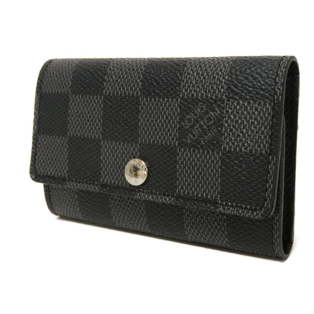 LOUIS VUITTON Key case Key holder  N62662 Damier Graphite canvas x grained leather (embossed) Noir Old logo black grey 6-row black good condition Damier Graphite Multicles 6 mens