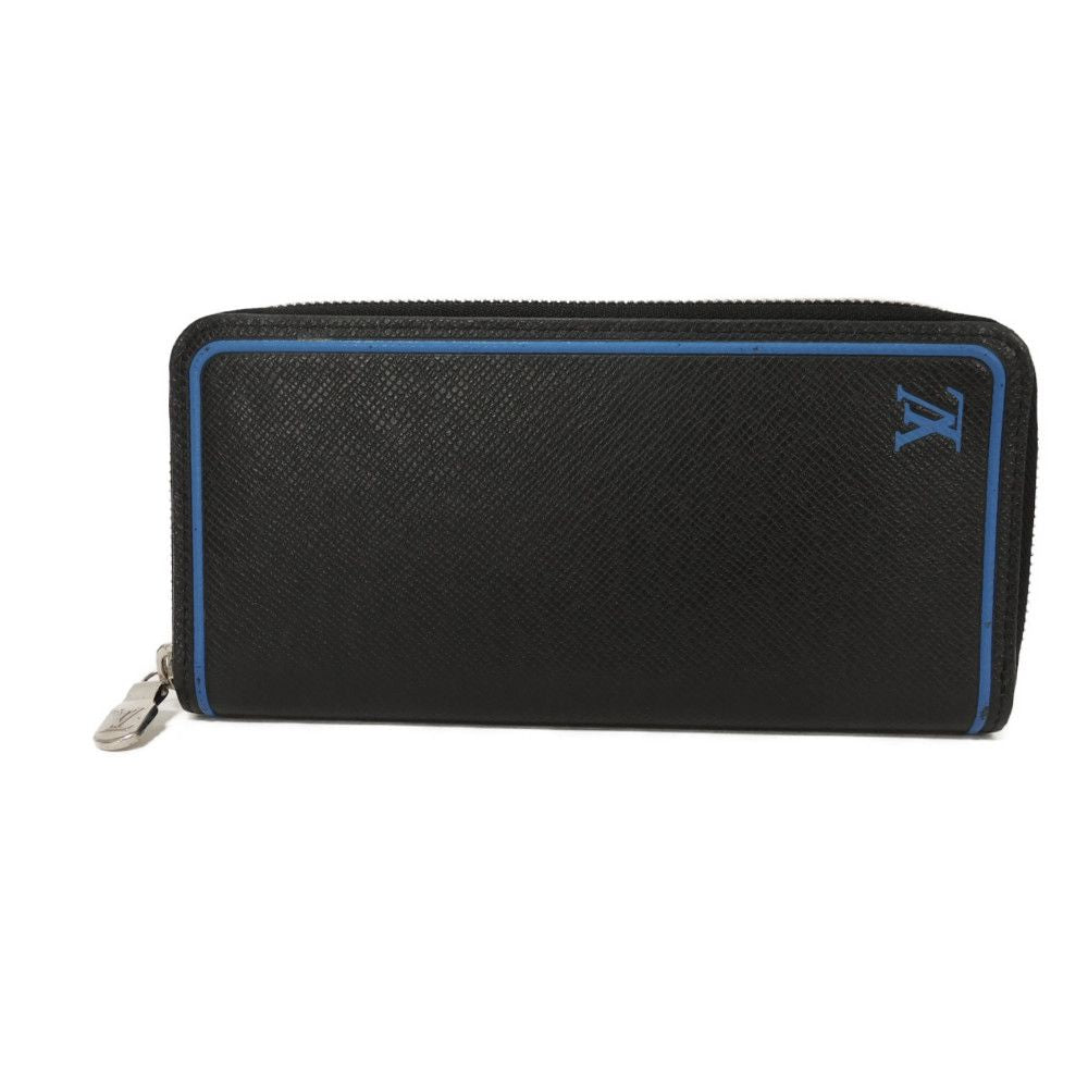 LOUIS VUITTON Long Wallet Purse M30070 Taiga leather (stamped) Noir New Zip Around Black Blue Taiga Zippy Wallet Vertical mens